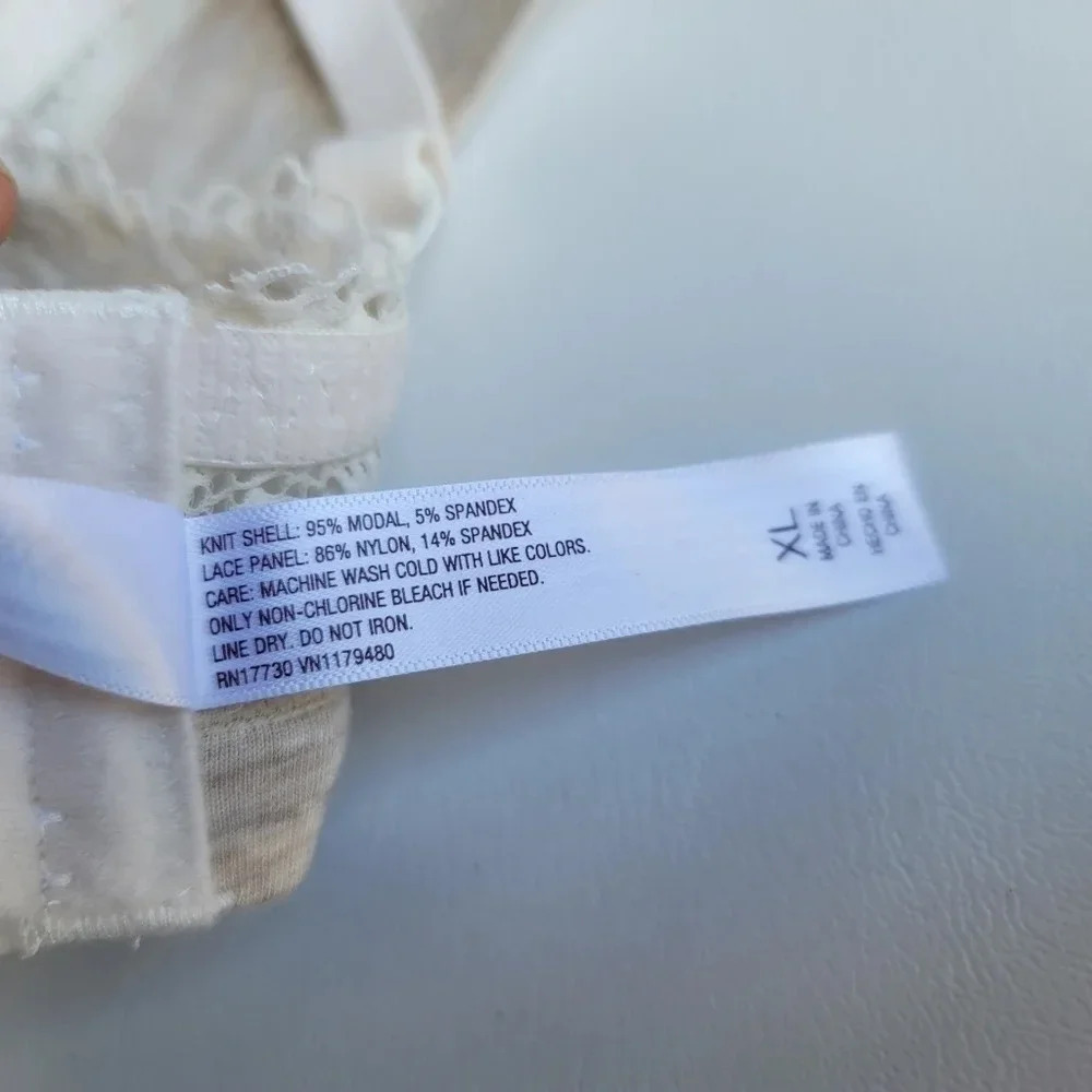 Gilligan & o'Malley Womens Soft unlined Bra Modal Lace Bralette Beige White XL - Picture 5 of 10